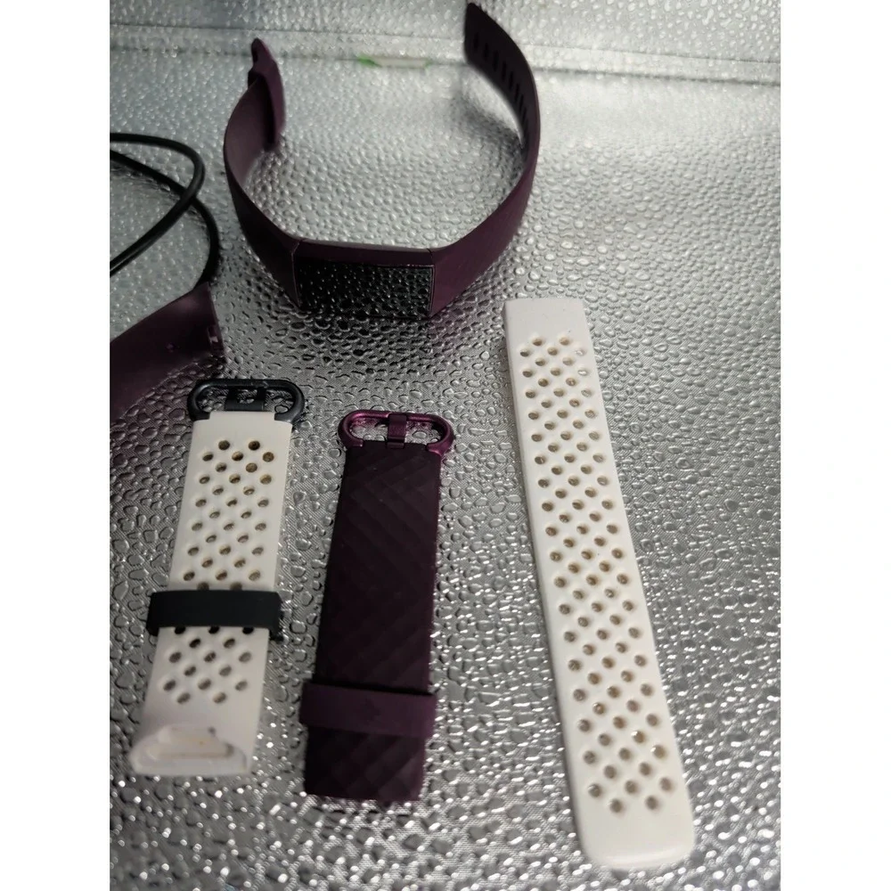 Fitbit Charge 4 Advanced Fitness Tracker Rosewood Charging Cable 2 Xtra Bands VG